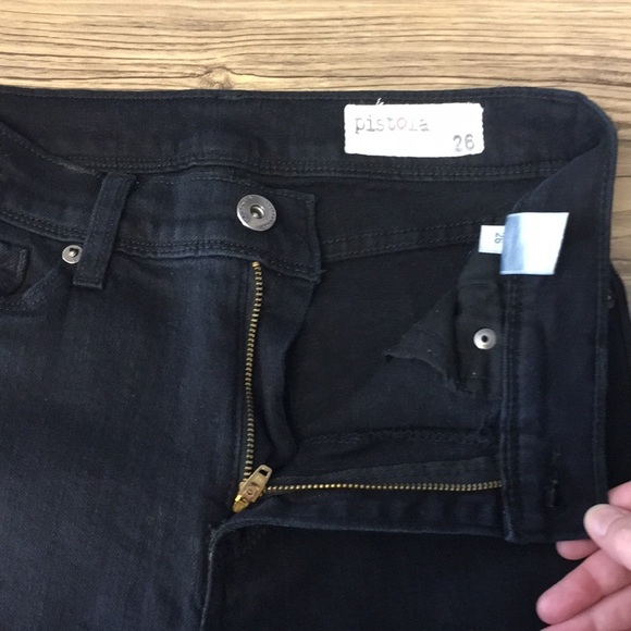 Pistola Black Fringe Straight Leg Jeans Womens 26 Dark Wash Cotton Denim - Picture 7 of 10